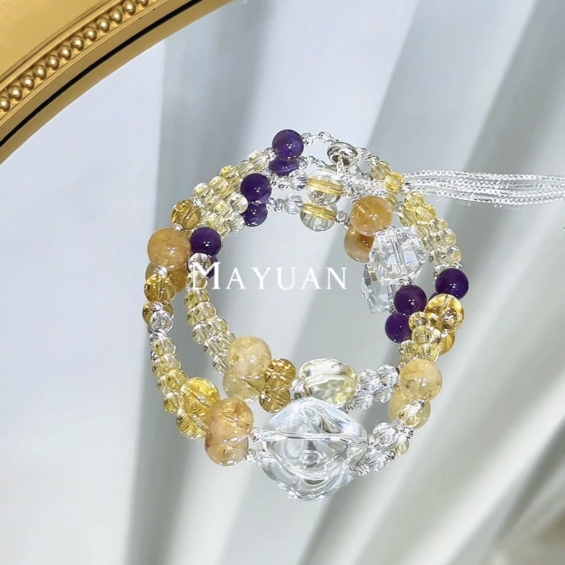 【小财迷】天然黄水晶黄塔晶紫水DIY设计手串多样性发