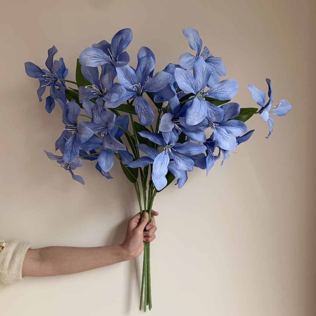 复古5头油画火焰兰仿真假花欧式花束家居客厅桌面插花装饰品软装