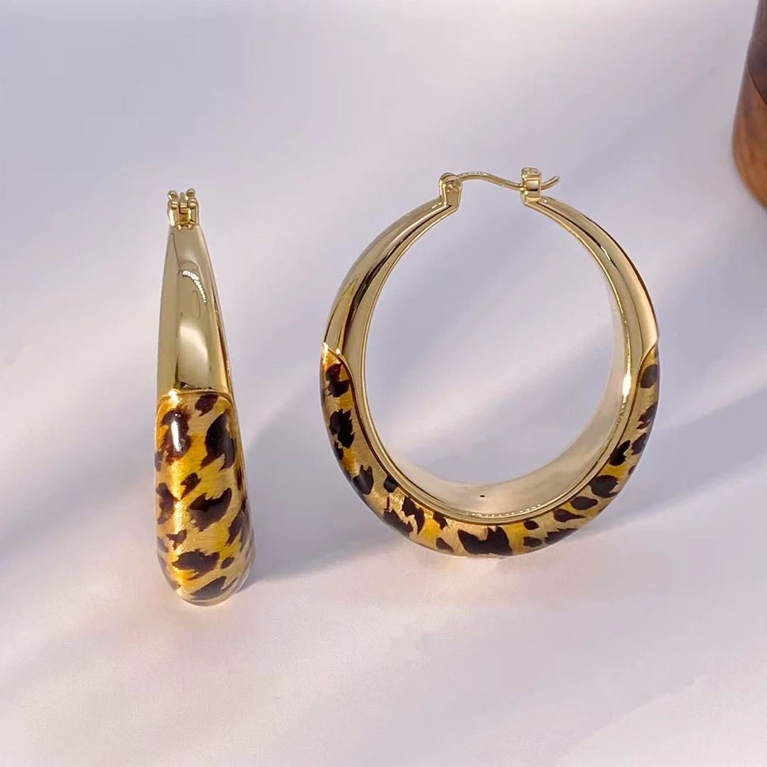 18K金意大利进口豹纹大耳环