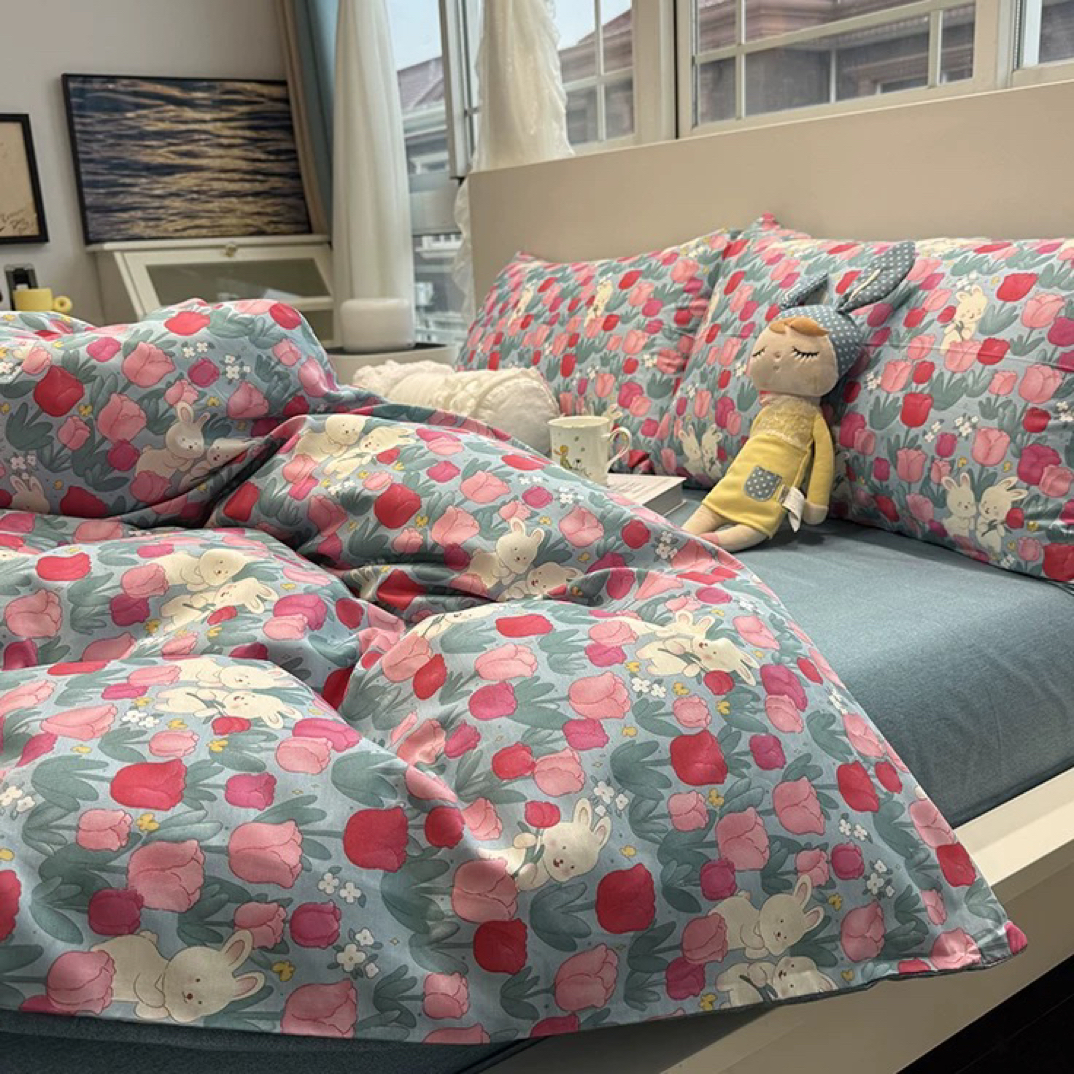 《小银》404约200*230郁金香小兔子全棉斜纹被套