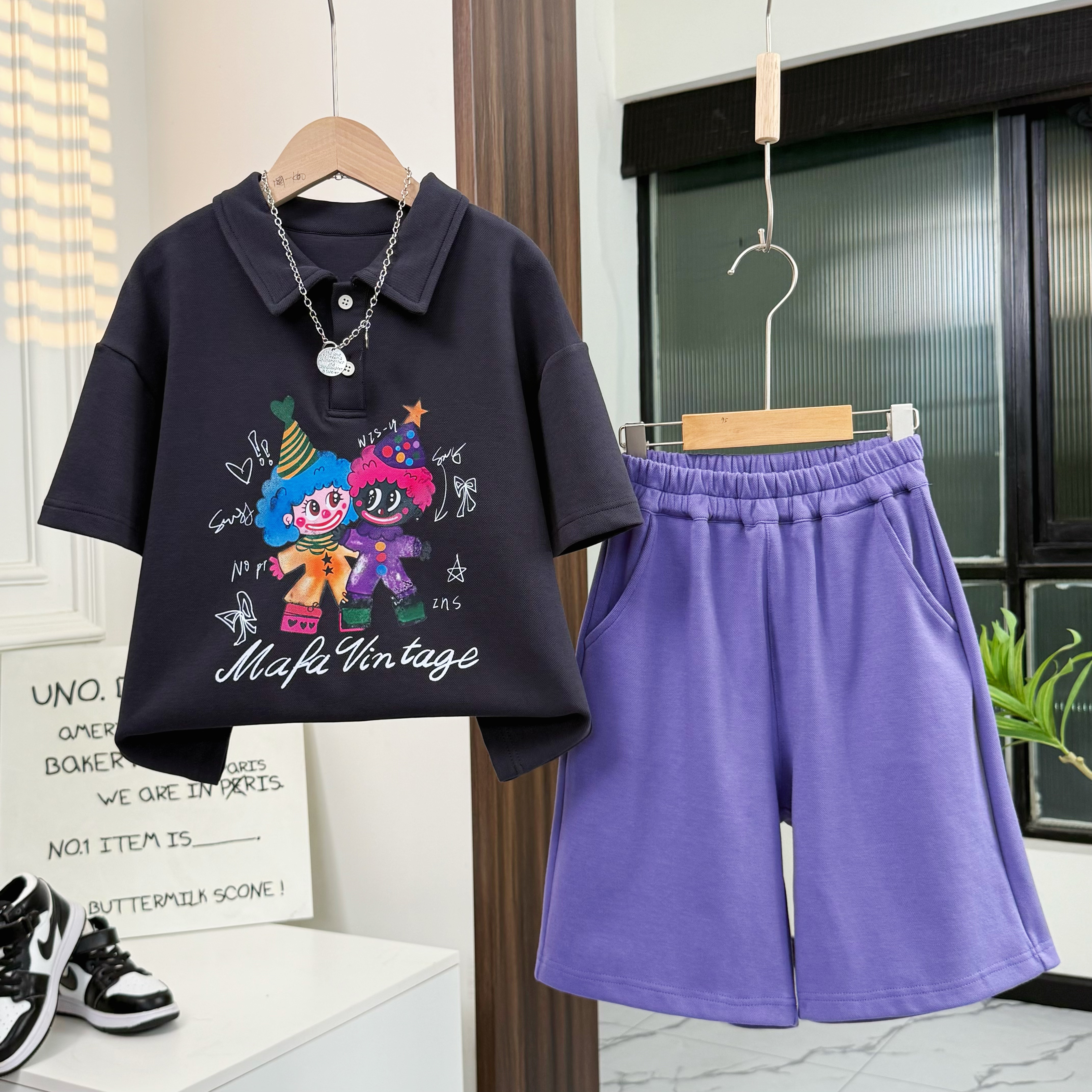 【夏季新款】男女宝儿童polo领短袖短裤套装潮流两件套时尚