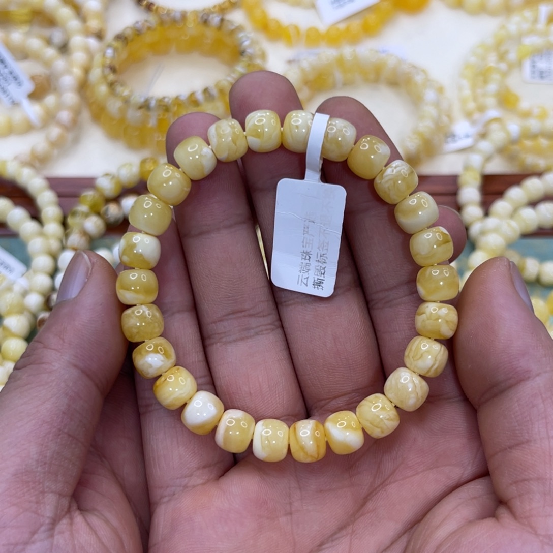 手链琥珀未镶嵌蜜蜡9mm瓷白花