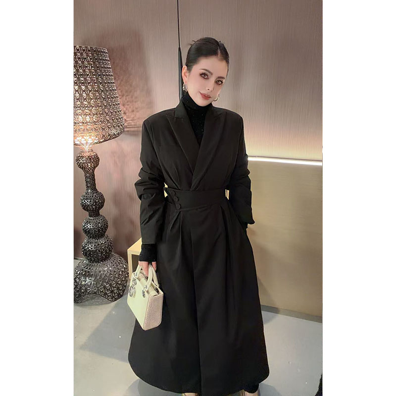 翻领收腰中长款羽绒服外套WT31439