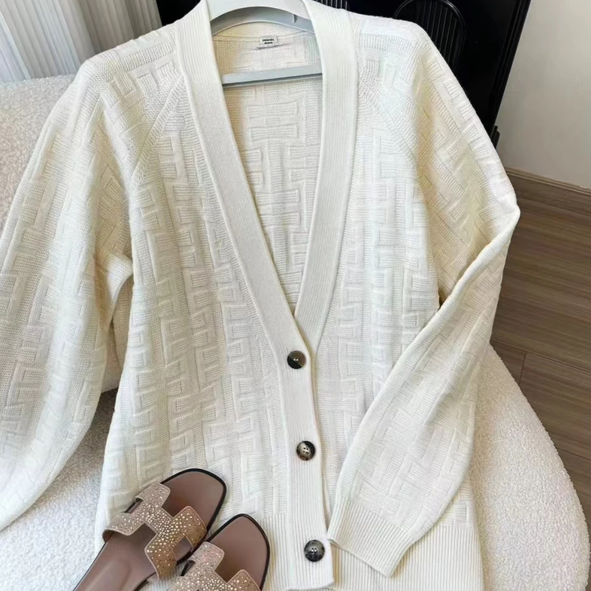 99新 Hermes/爱马仕 白色毛衣开衫38码