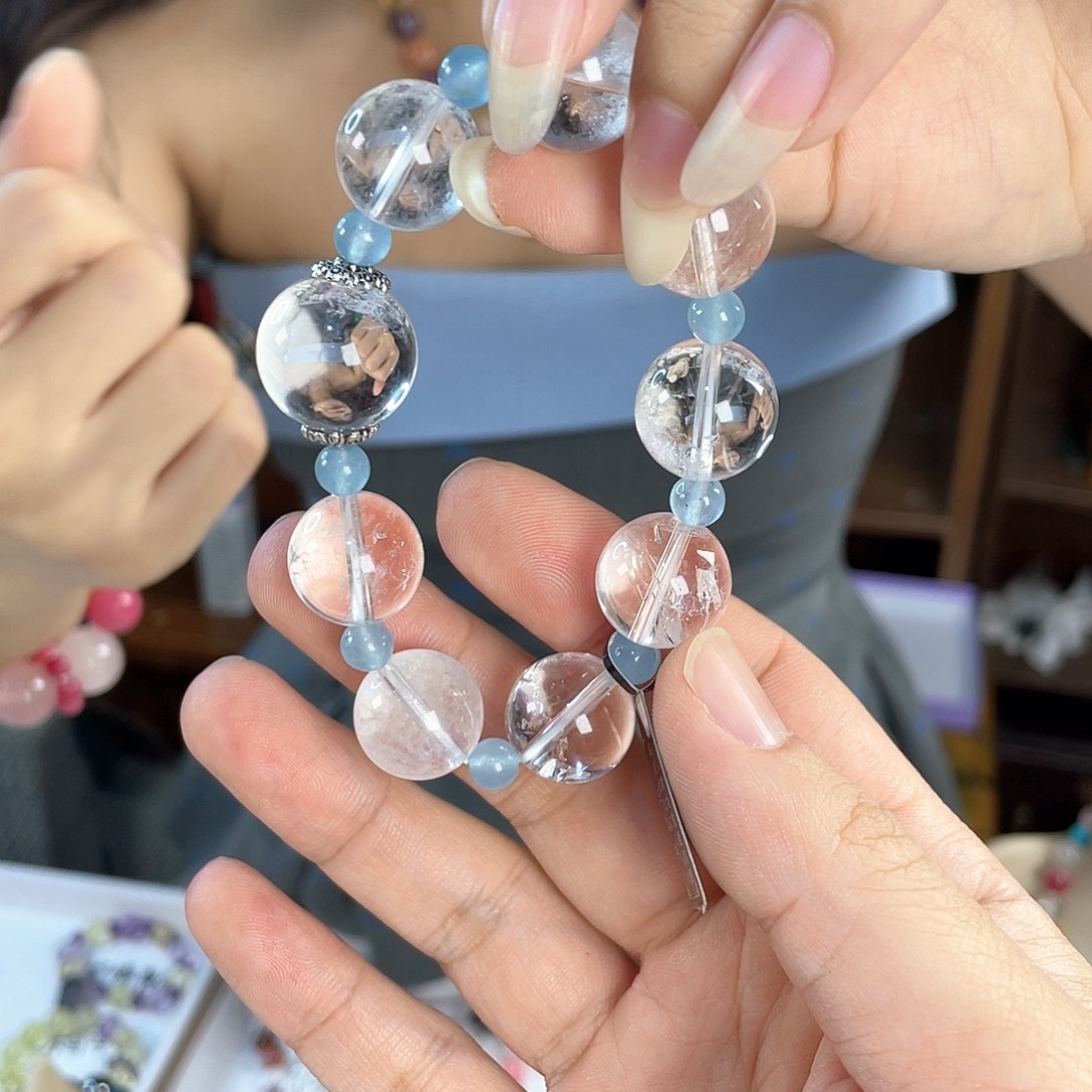 水晶手链银S925镀金镶嵌