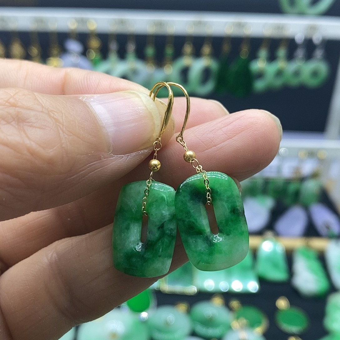 翡翠18K金镶嵌耳饰耳饰