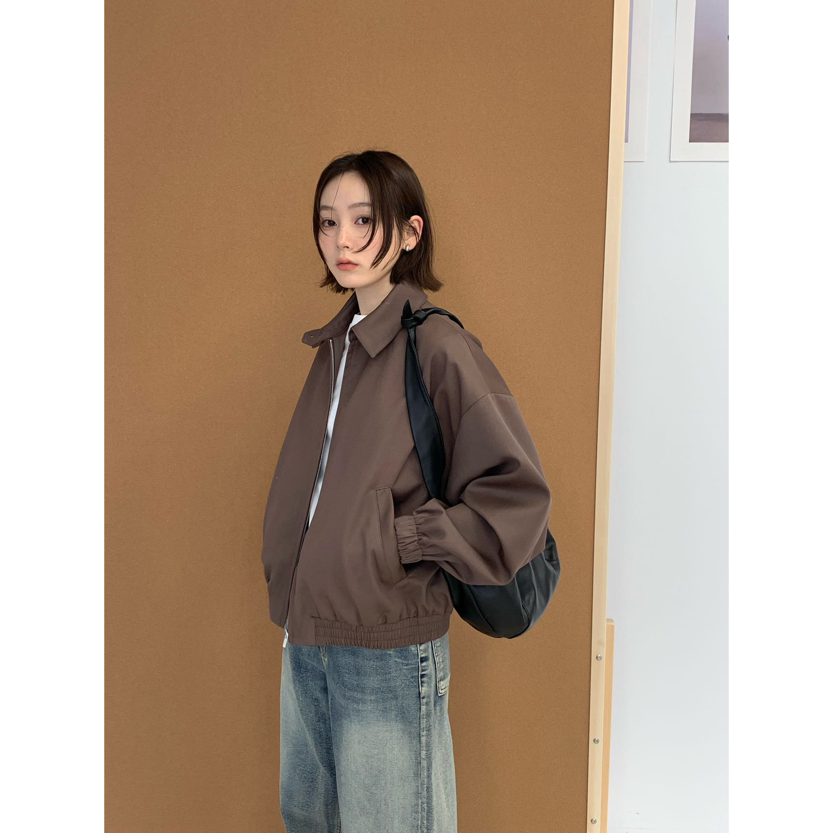 （福）【夹克款】翻领短款休闲夹克外套（2WTM618699#）爱唯依