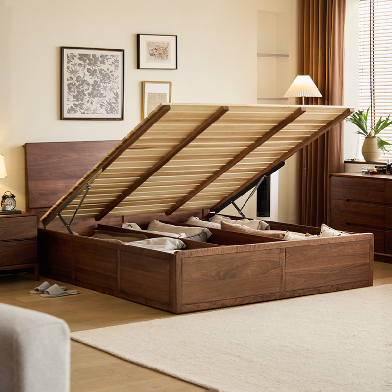 北美黑胡桃木高箱床双人床实木床