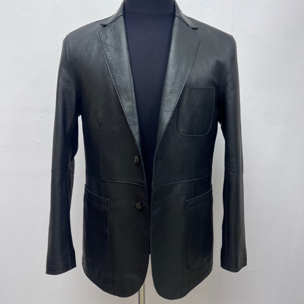 新品男士黑色山羊皮钻石纹修身时尚西服皮衣春秋款