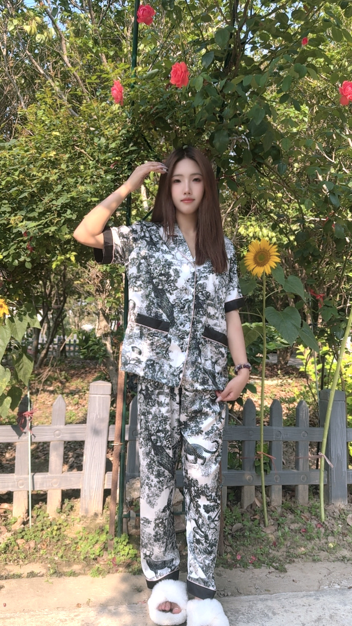 家居服套装薄款短袖春夏速干睡衣夏季耐磨水墨休闲