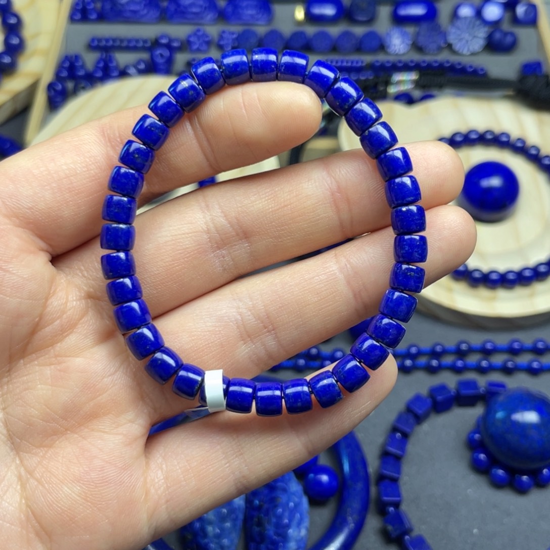 浅***末青金石未镶嵌直切手串6+