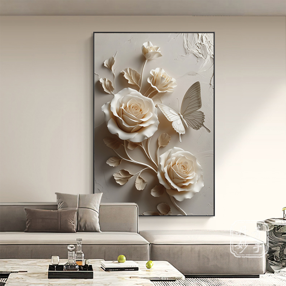 玫瑰简约高档花卉装饰画客厅餐厅沙发背景墙挂画大气高级感玄关画