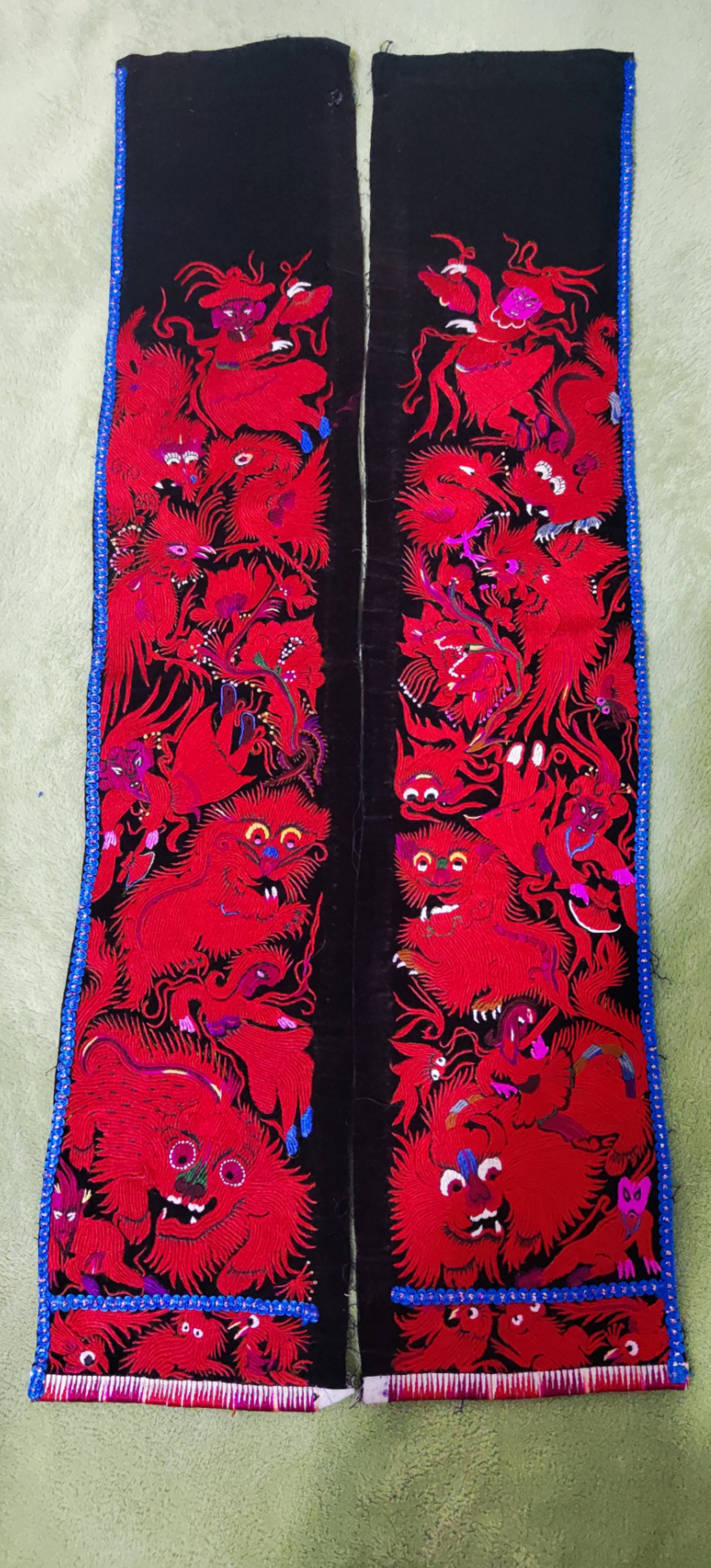 全手工老绣一对施洞斜针绣