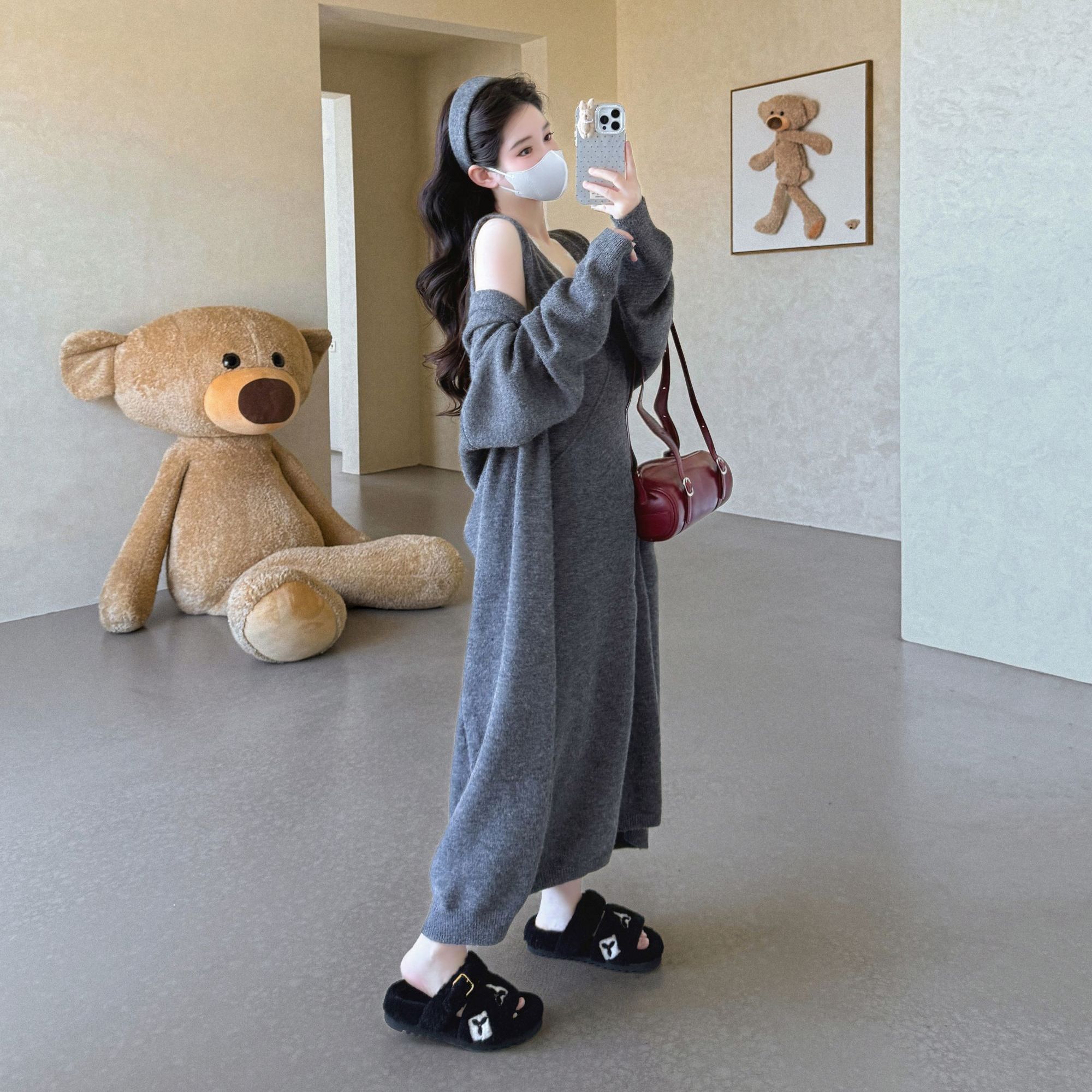 春秋季新款2025女装时尚慵懒风百搭外套长款蕾丝拼接背心裙连衣裙