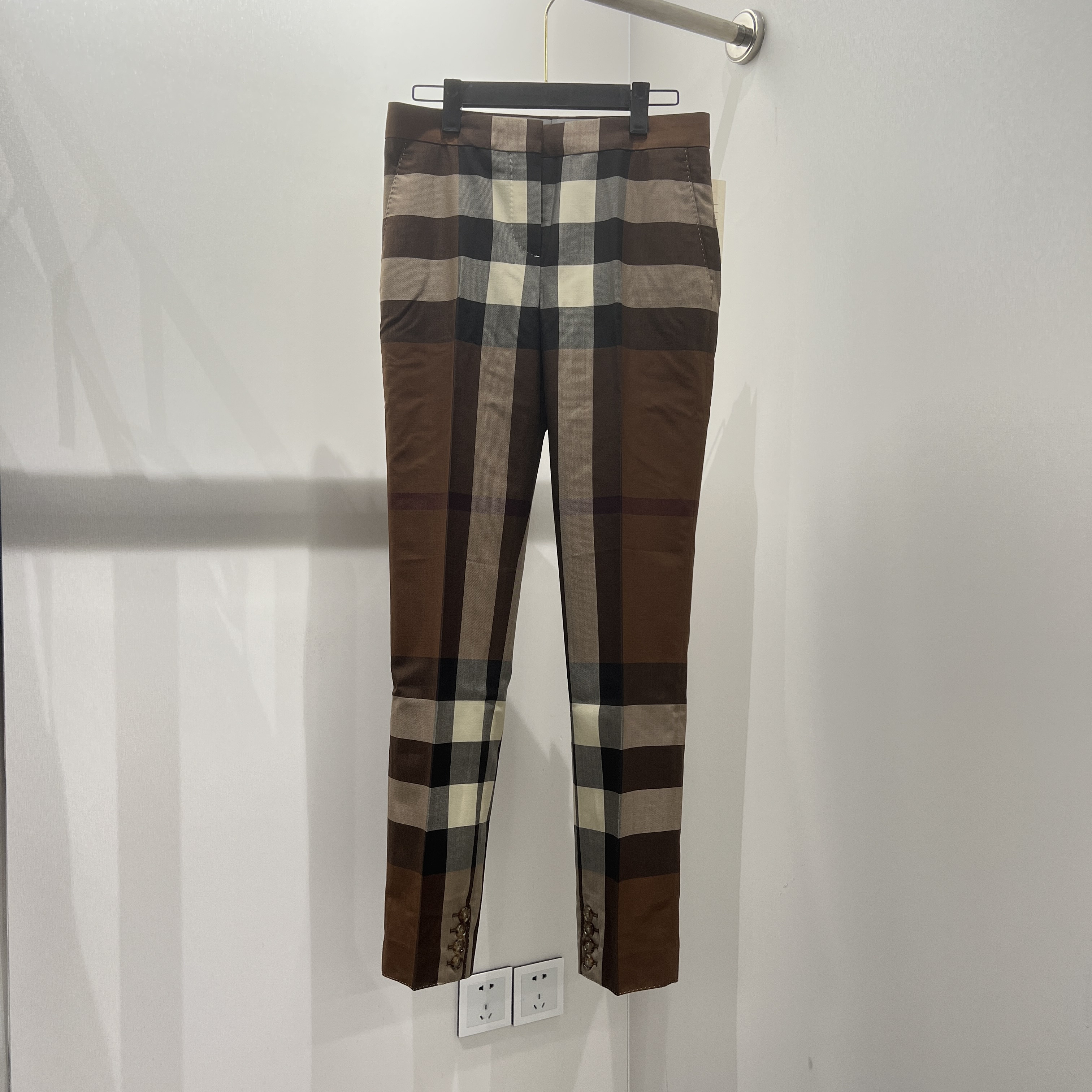 99新 BURBERRY/博柏利 ww336/女士格纹款长裤 棉羊毛 38码