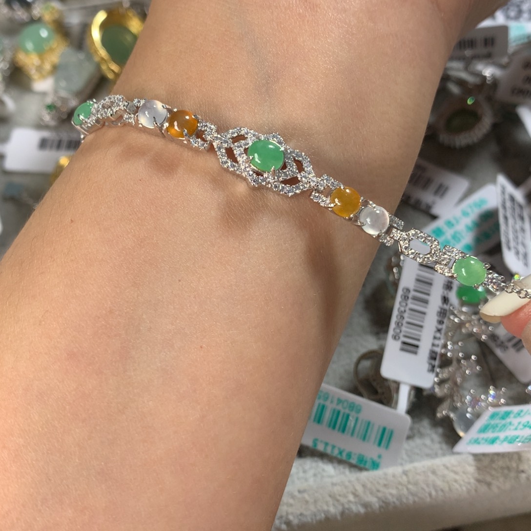 翡翠银S925镶嵌颈饰手链