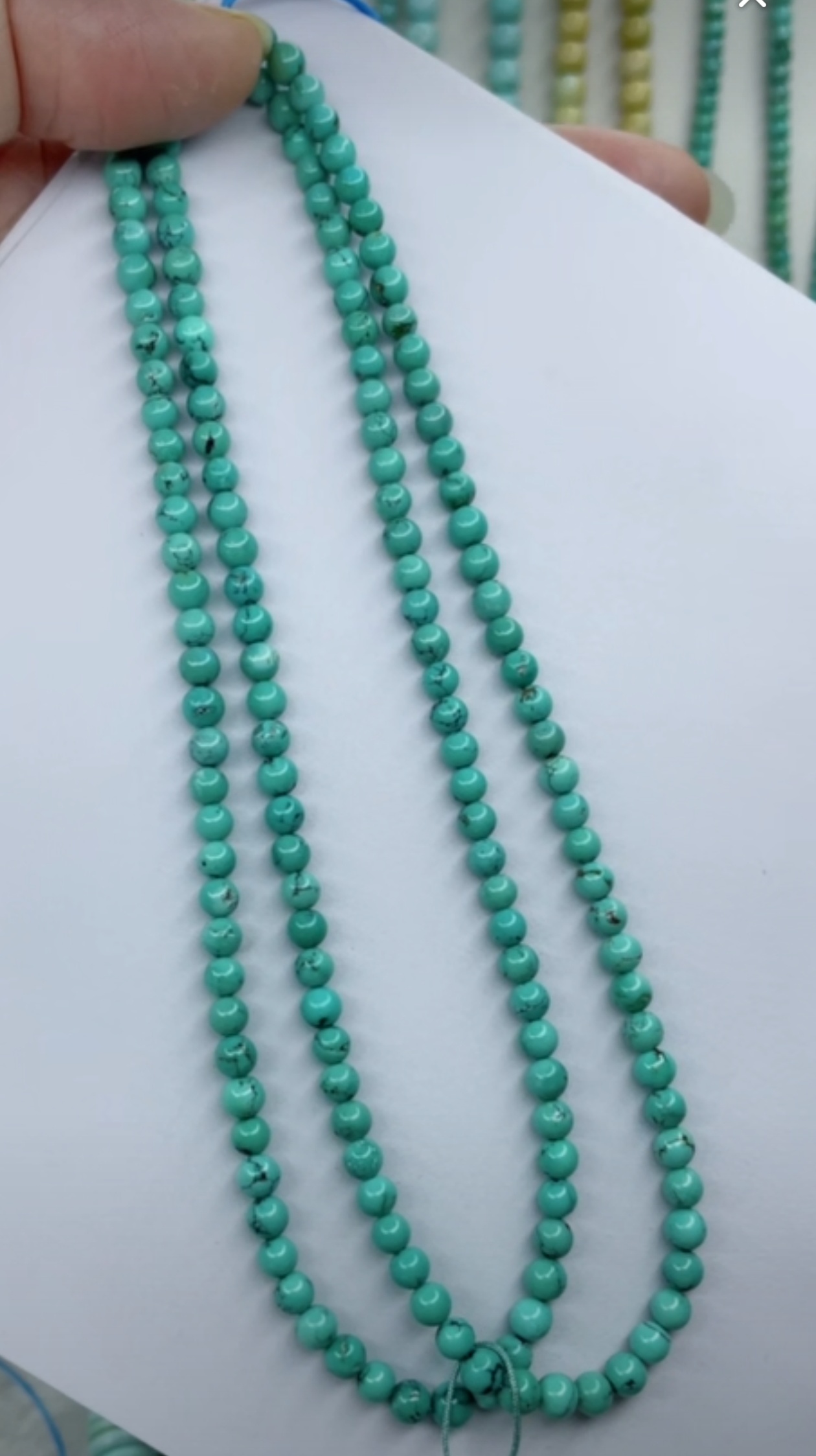 天然原矿绿松石米珠链卡4+