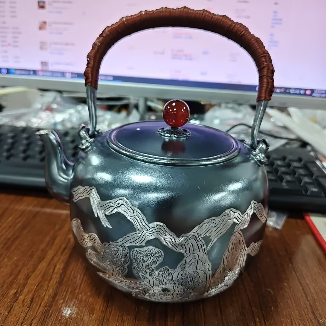 九乐 足银银制品 999做旧云山人家烧水壶