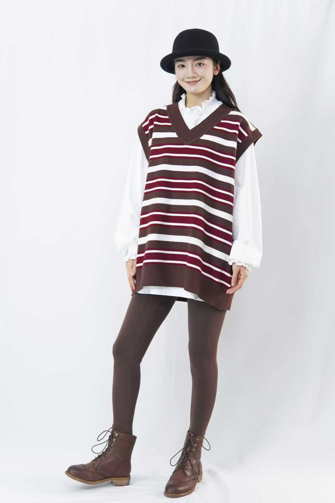 CHUN·「泽尼V领条纹针织马甲 」气质时尚休闲宽松显瘦秋冬休闲复古