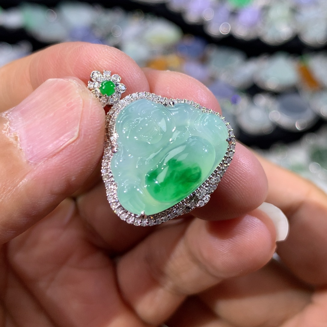 翡翠18K金镶嵌吊坠(不含链)