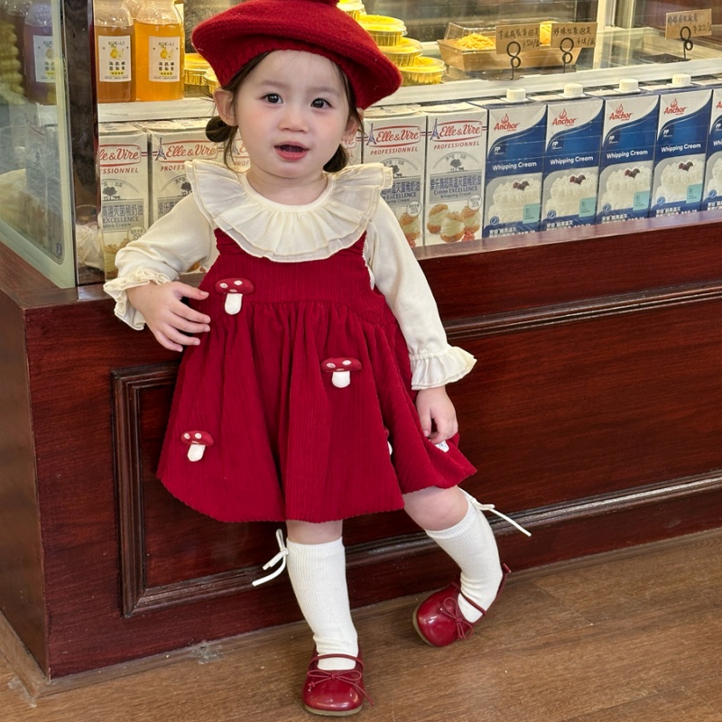 女童春秋季新款连衣裙套装1-4岁2小宝宝喜庆一周岁婴儿生日二件套