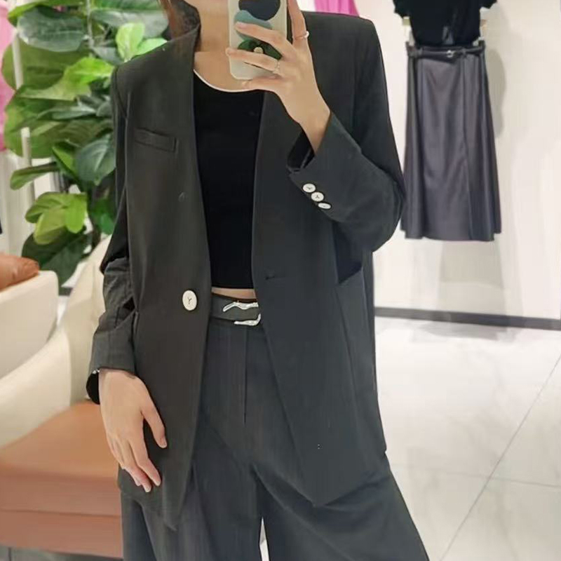 商场同款一粒扣高级灰西装女款外套女25秋新款口袋宽松抗皱上衣