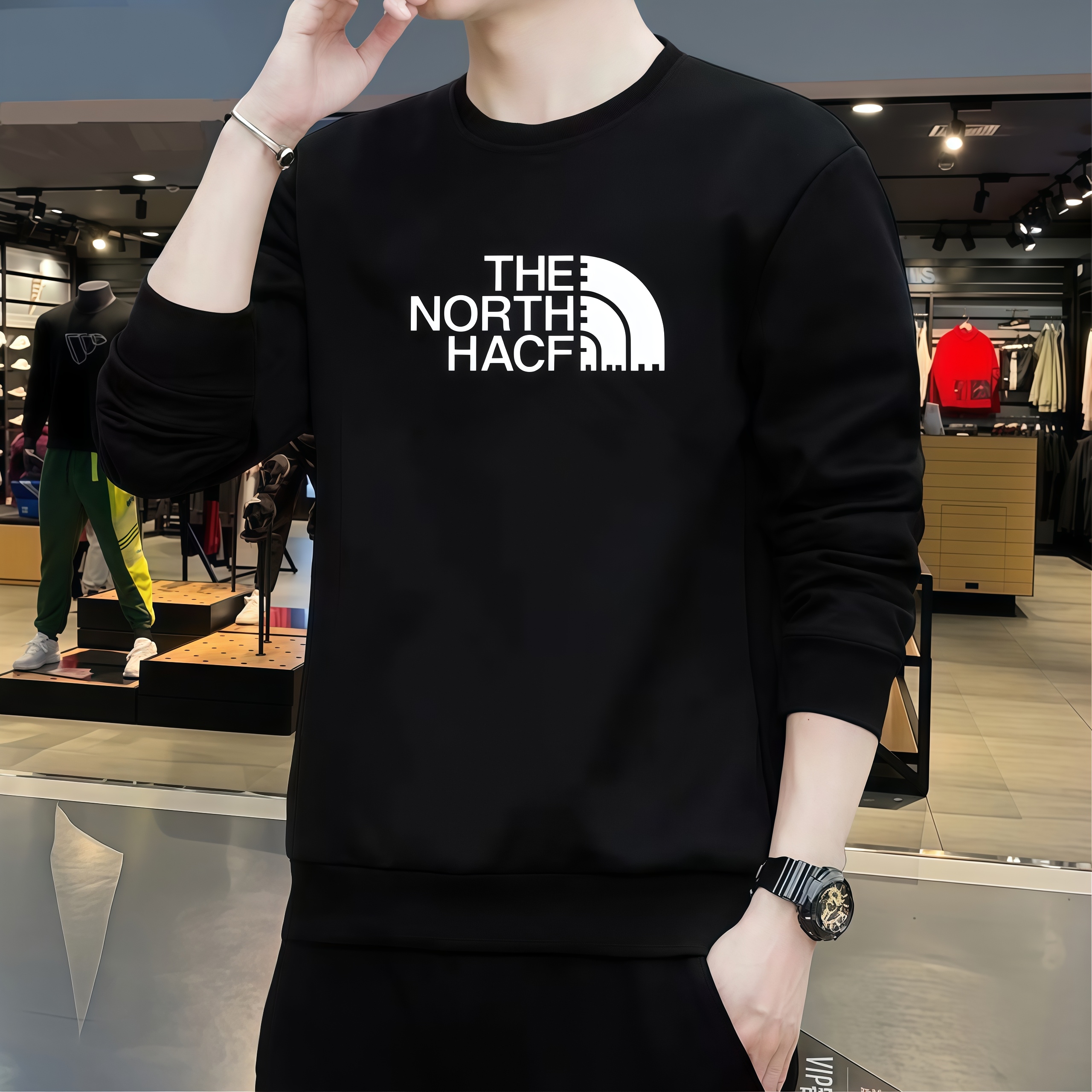 【奥莱特惠】秋冬季男士加绒休闲卫衣圆领棉质长袖情侣运动打底上衣