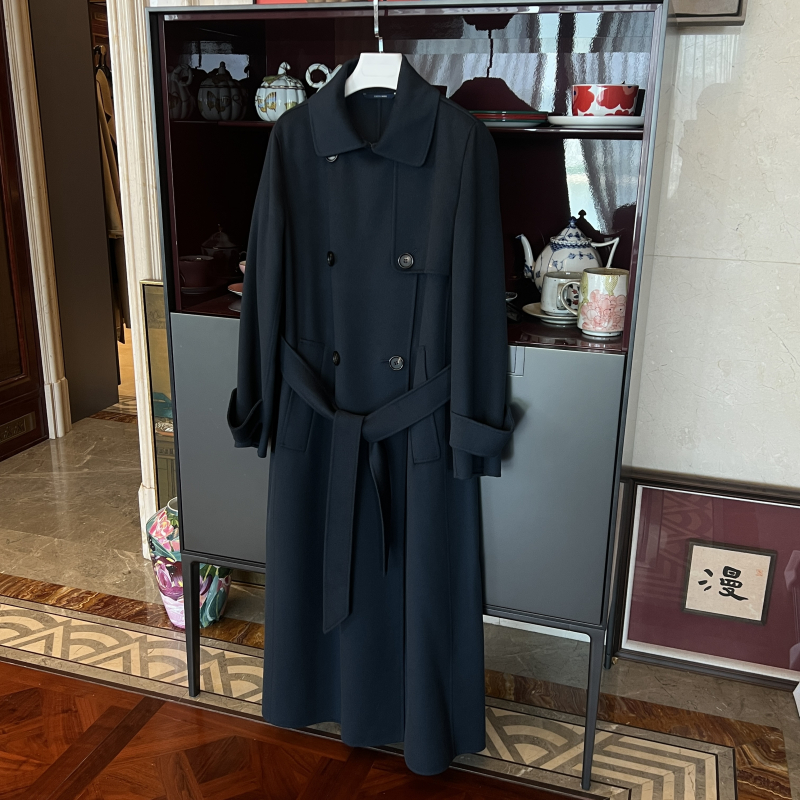MYL 2025秋冬新款羊毛毛呢外套腰带双排翻领多色中长款毛呢大衣