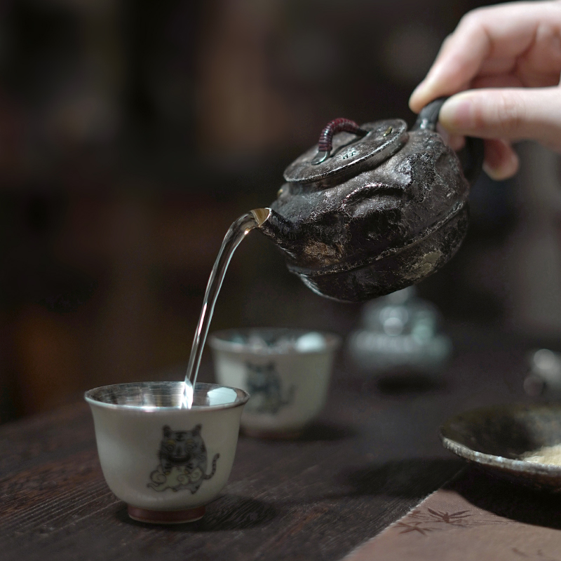 足银999纯手工一张打复古诧寂风泡茶壶家用茶壶功夫茶具茶器 古寂
