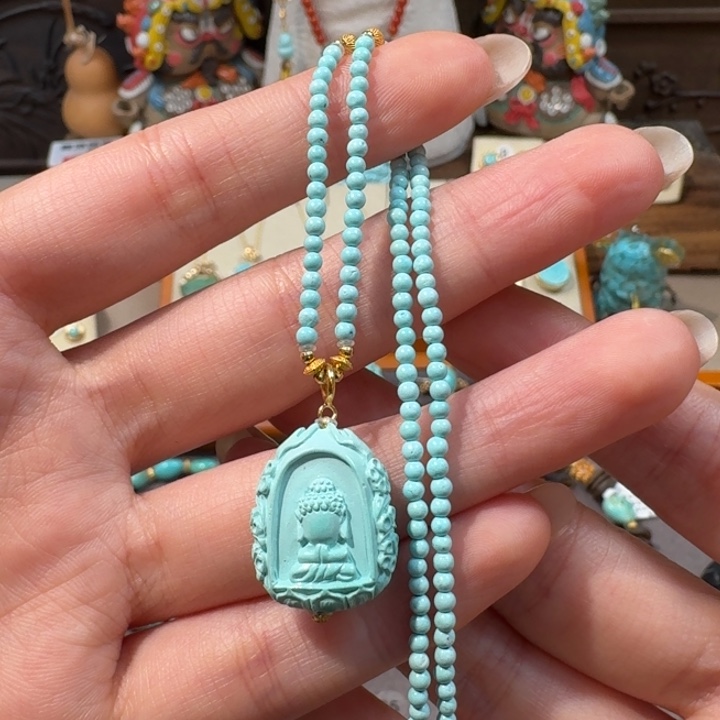 绿松石18K金镶嵌项链无相佛