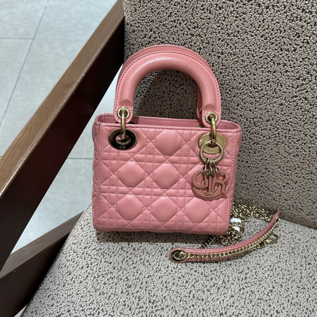 99新 DIOR/迪奥 粉色三格戴妃包 US59327