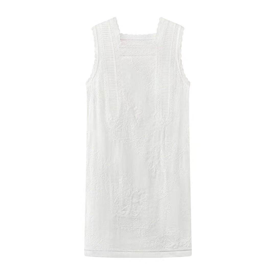 2025夏季时尚气质显瘦重工刺绣无袖镂空花边连衣裙