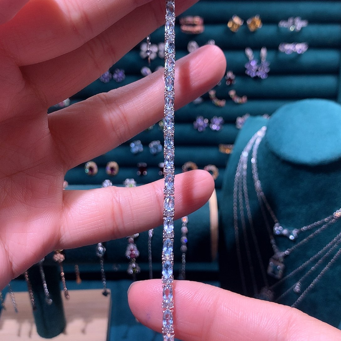 海蓝宝石手链银S925镶嵌