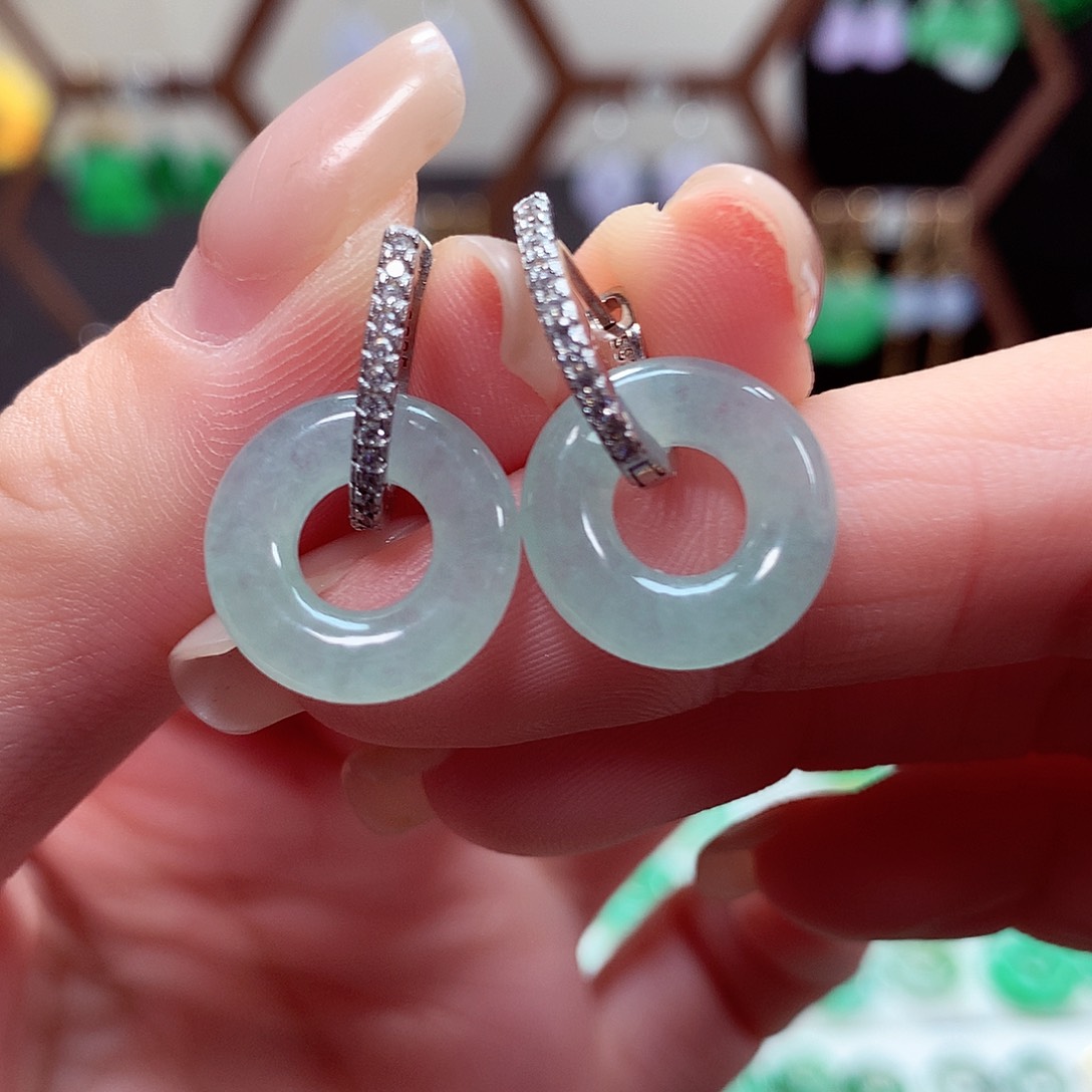 翡翠耳饰银S925镶嵌天然翡翠