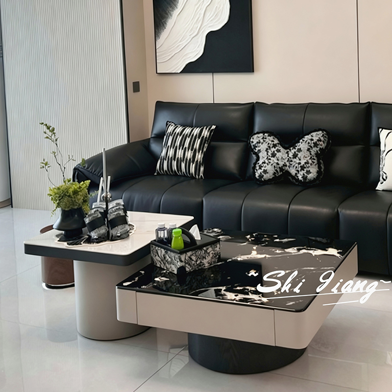 【石匠】意式极简大理石茶几客厅方形组合大牌款实用中小户型茶几