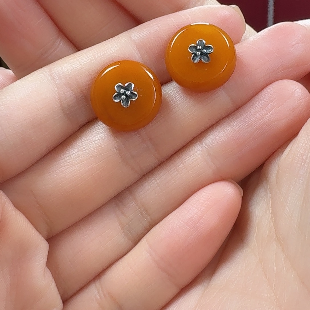 蜜蜡银S925镶嵌耳钉耳钉