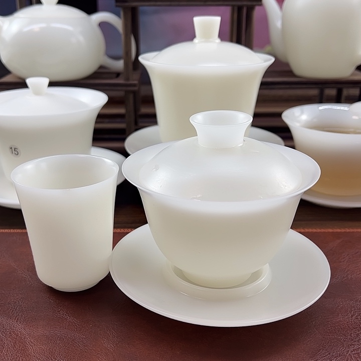 隐唐窑/璞玉素烧自生釉150ml元宝盖碗送闻香主人杯
