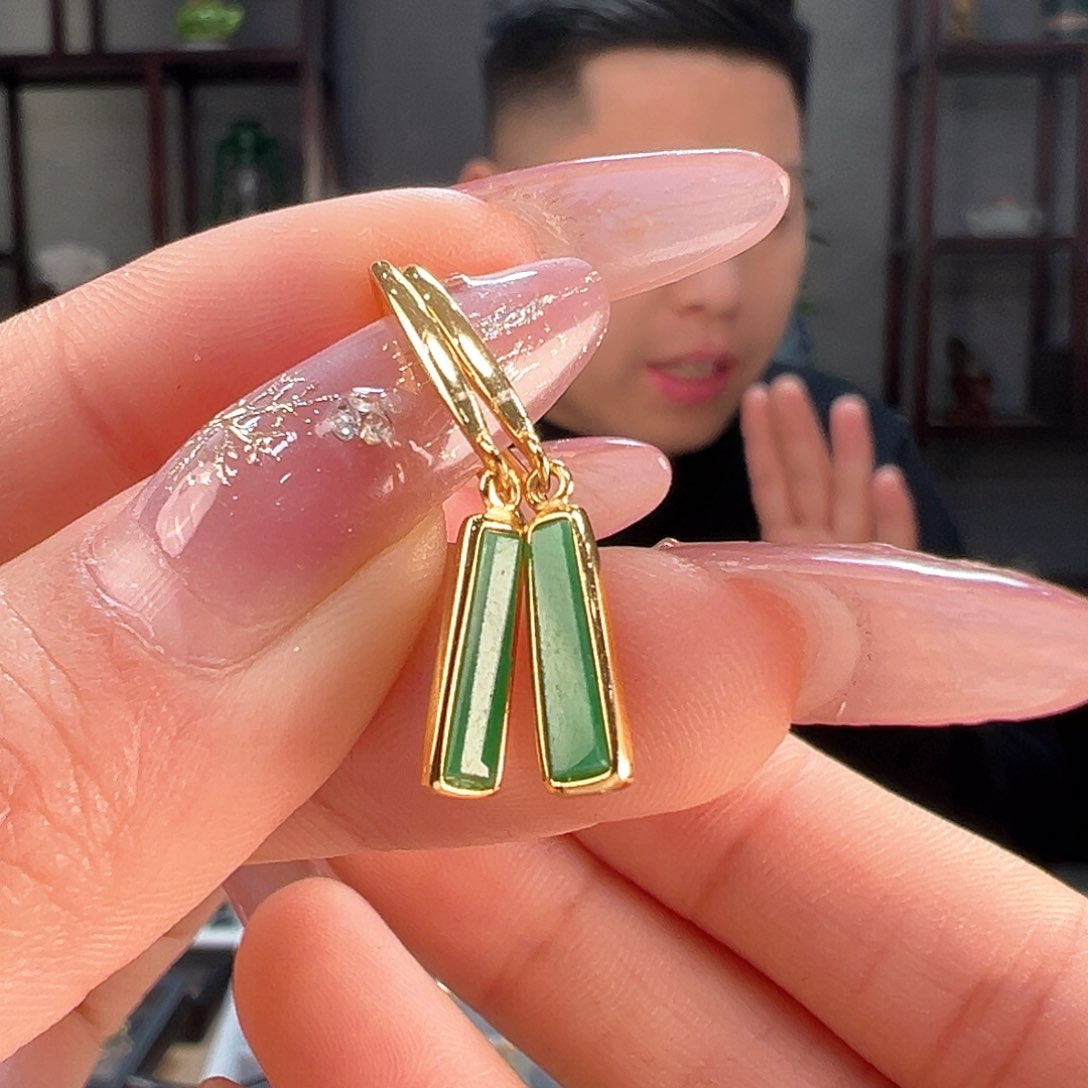 翡翠耳饰银S925镶嵌耳环10