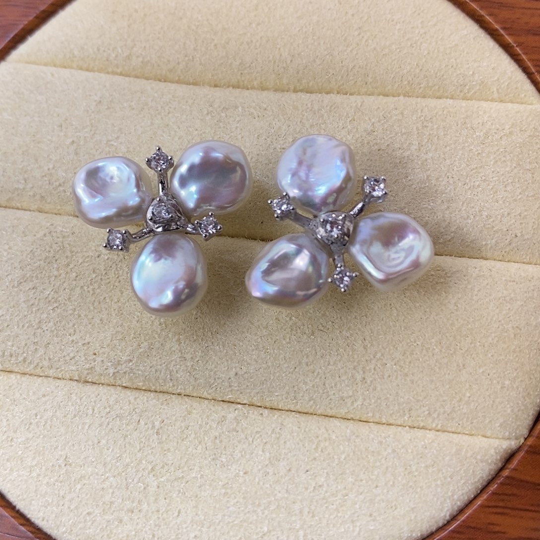 银S925镶嵌淡水珍珠耳饰