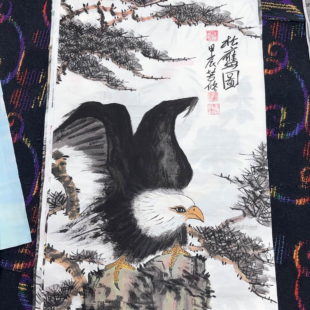 国画苦修三尺花鸟朱