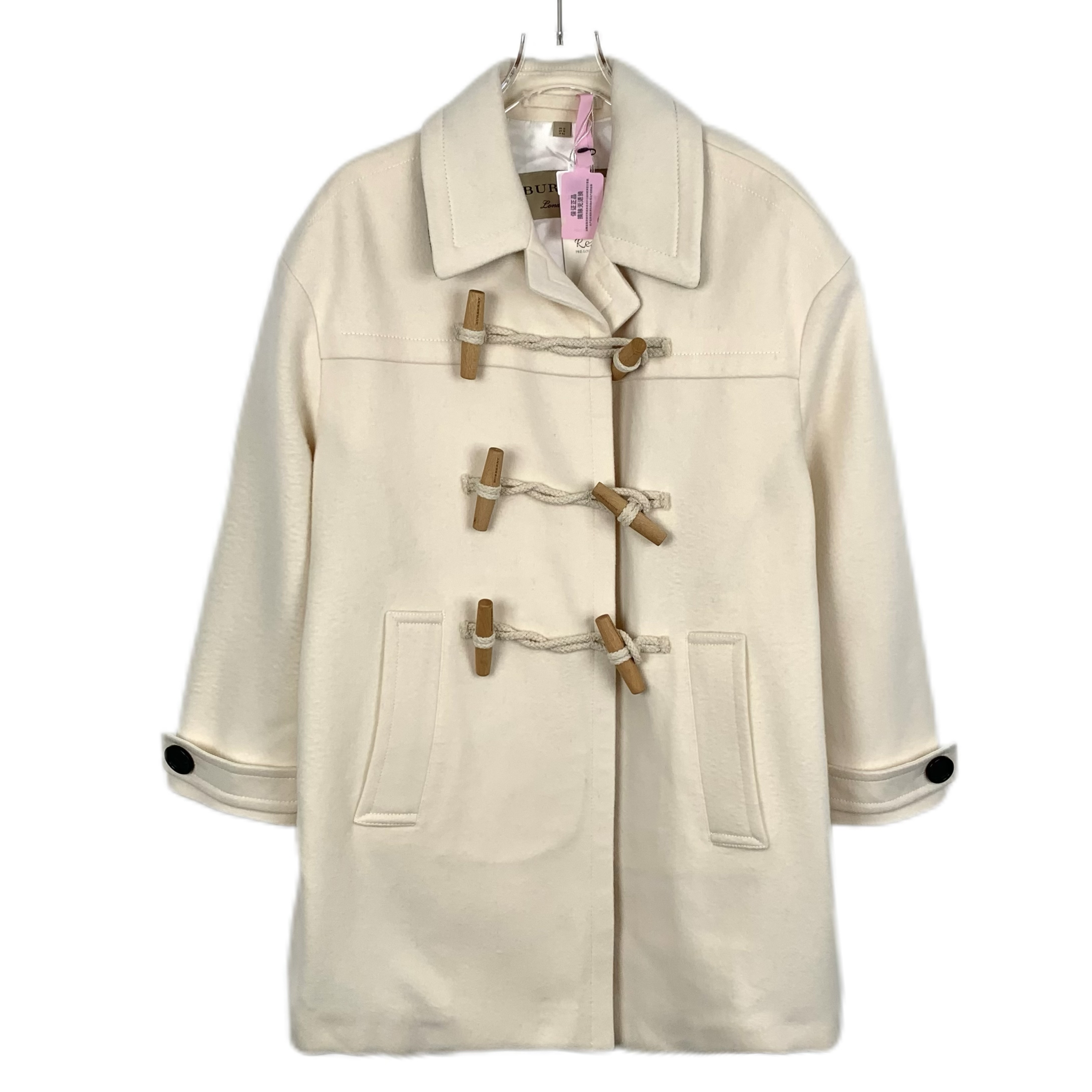 95新 BURBERRY/博柏利 CW0127 米色山羊绒翻领牛角扣大衣 44 L码