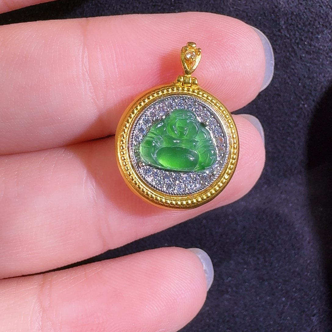 翡翠吊坠(不含链)银S925镶嵌佛公