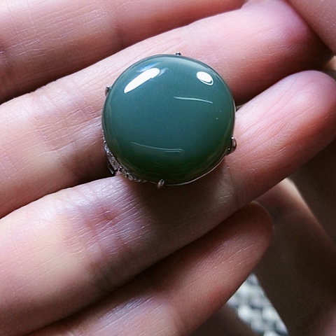 和田玉戒指银S925镶嵌