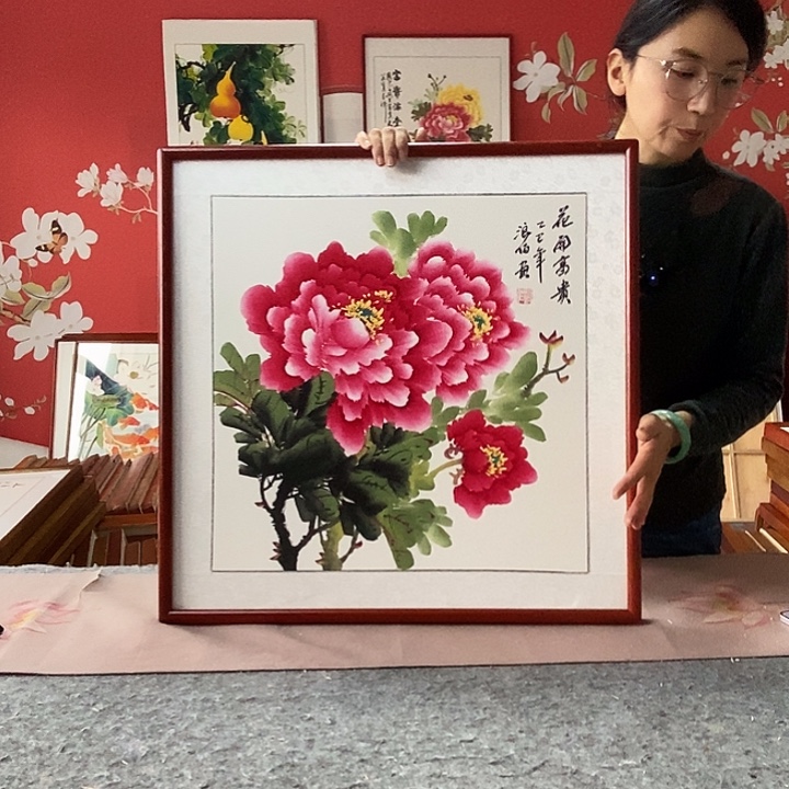 国画手写手绘带框包邮国画作品62✖️62