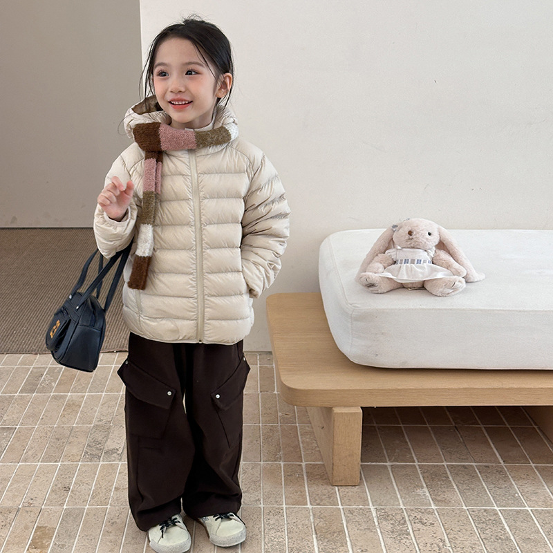 【新国标可溯源】女童时髦小排骨加厚保暖轻薄90白鸭绒连帽羽绒服