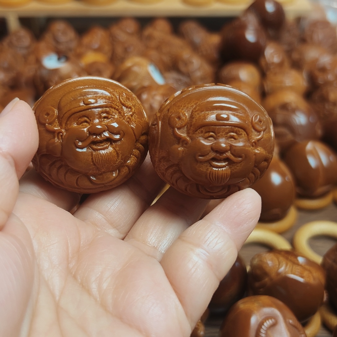 故****橄榄核把件横财弥一对卡39加