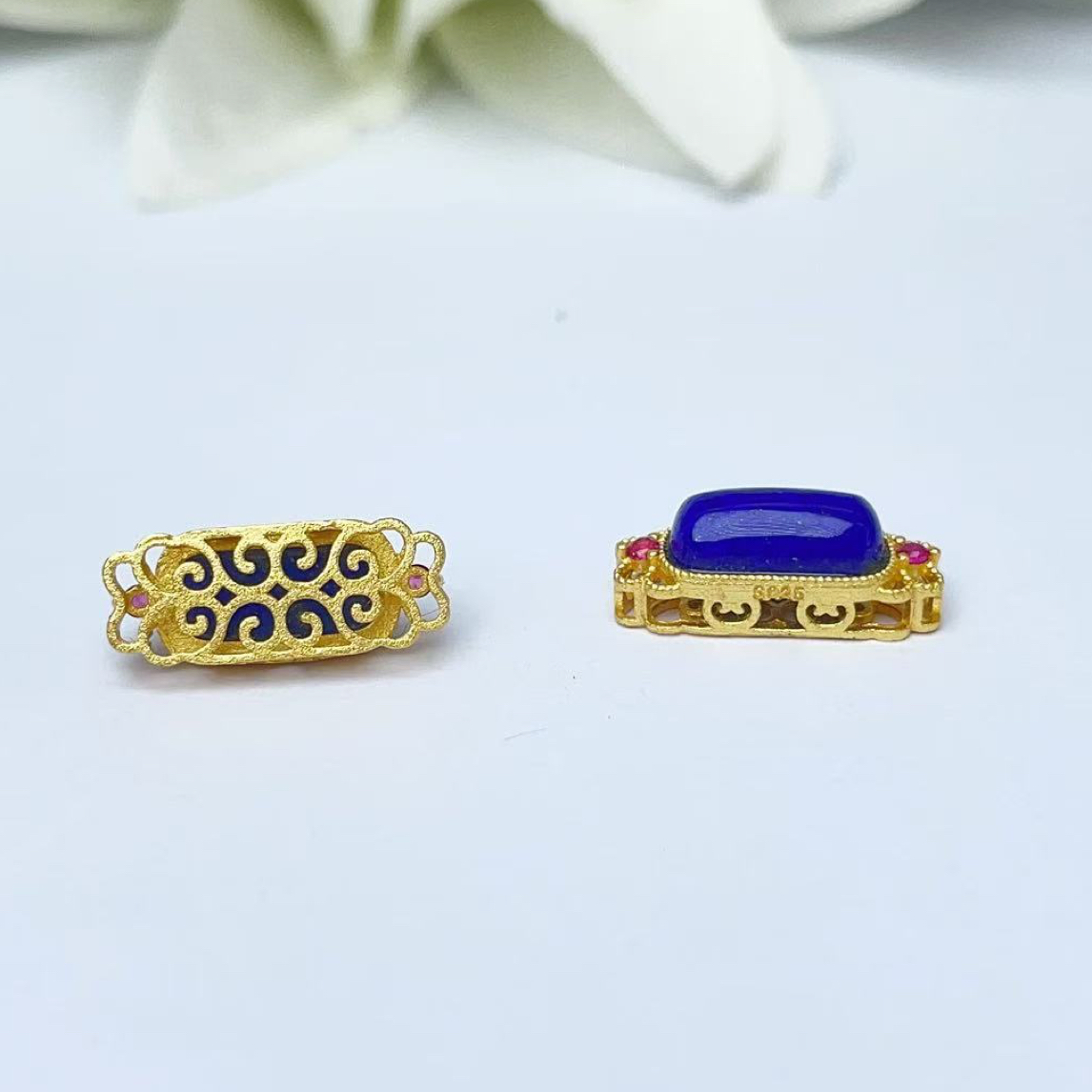 【千奇饰品】B803 天然青金石马鞍通孔花边款DIY简约百搭配件15*6mm