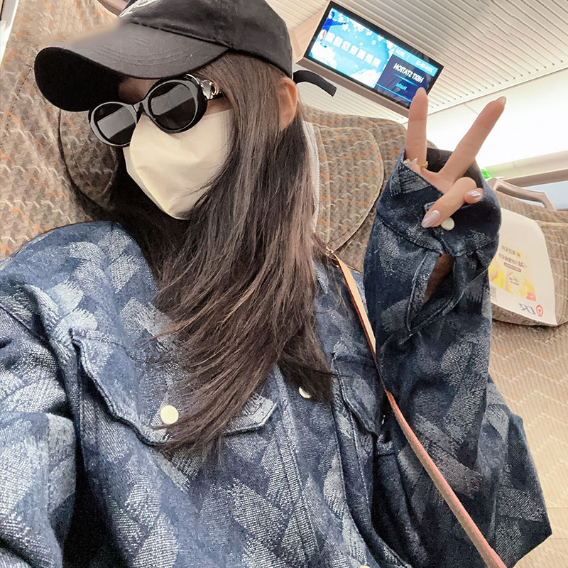 2025新款开春外套女牛仔衬衣男女同款复古老花款翻领休闲水洗夹克