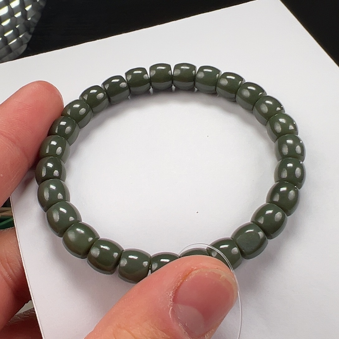 和田玉未镶嵌手链卡8mm沙枣青