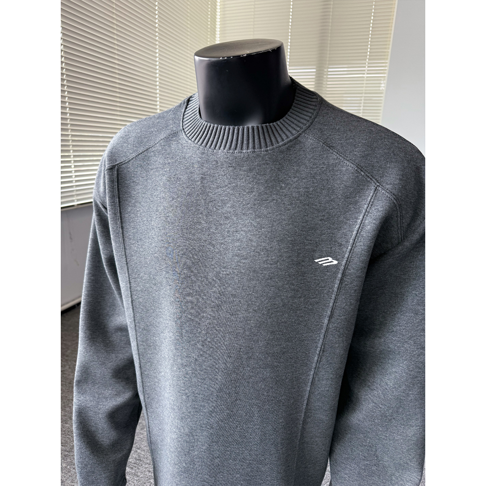 深灰色重磅廓形百搭卫衣男款美式高街秋季潮牌cleanfit打底衫圆领